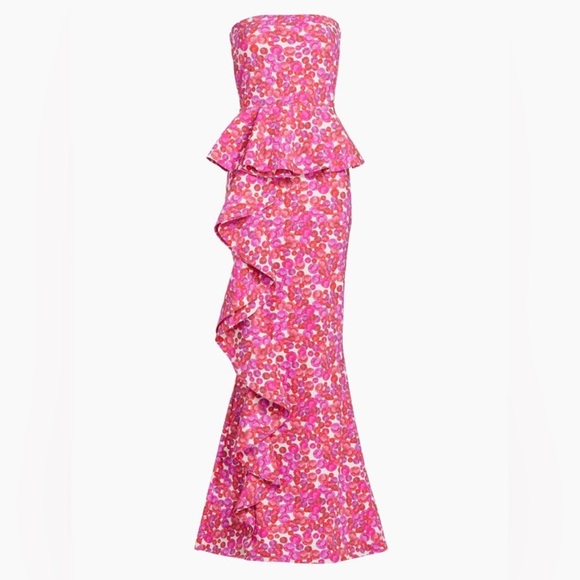 Chiara Boni Dresses & Skirts - Strapless Pink Floral Ruffle Dress
